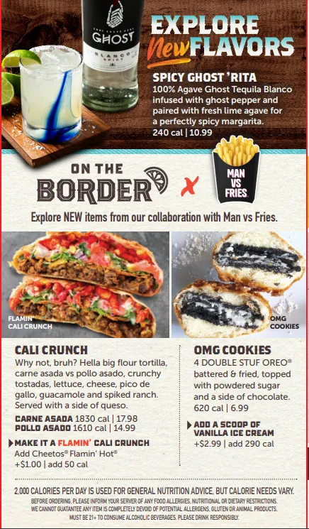 Man Vs Fries featured on an On the Border menu.