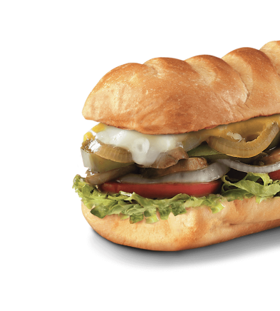 Fresh sub sandwich with grilled vegetables, melted cheese, lettuce, tomato, and a soft baguette, showcasing Virtual Dining Concepts' menu variety.