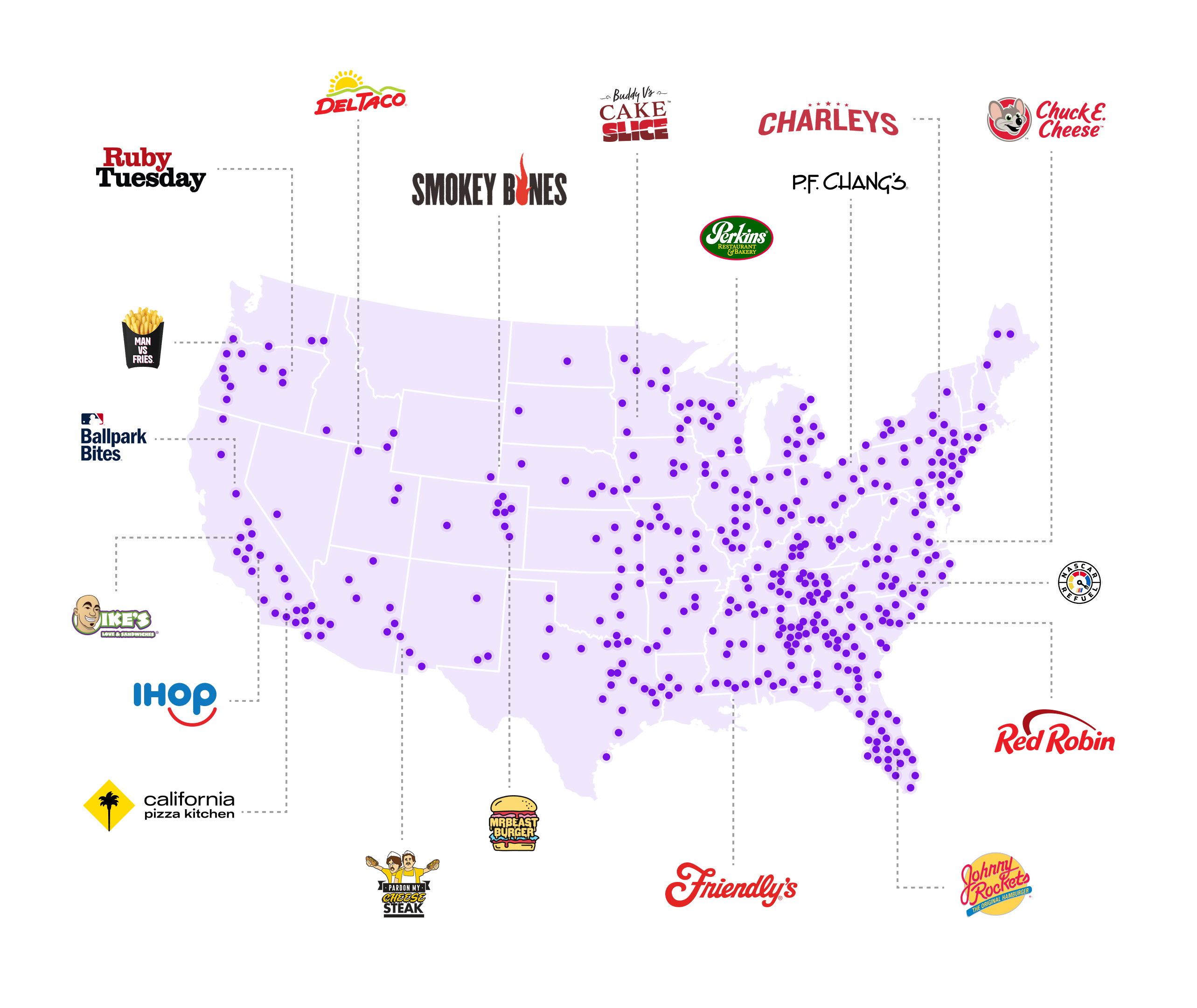A map of VDC restaurant partner locations